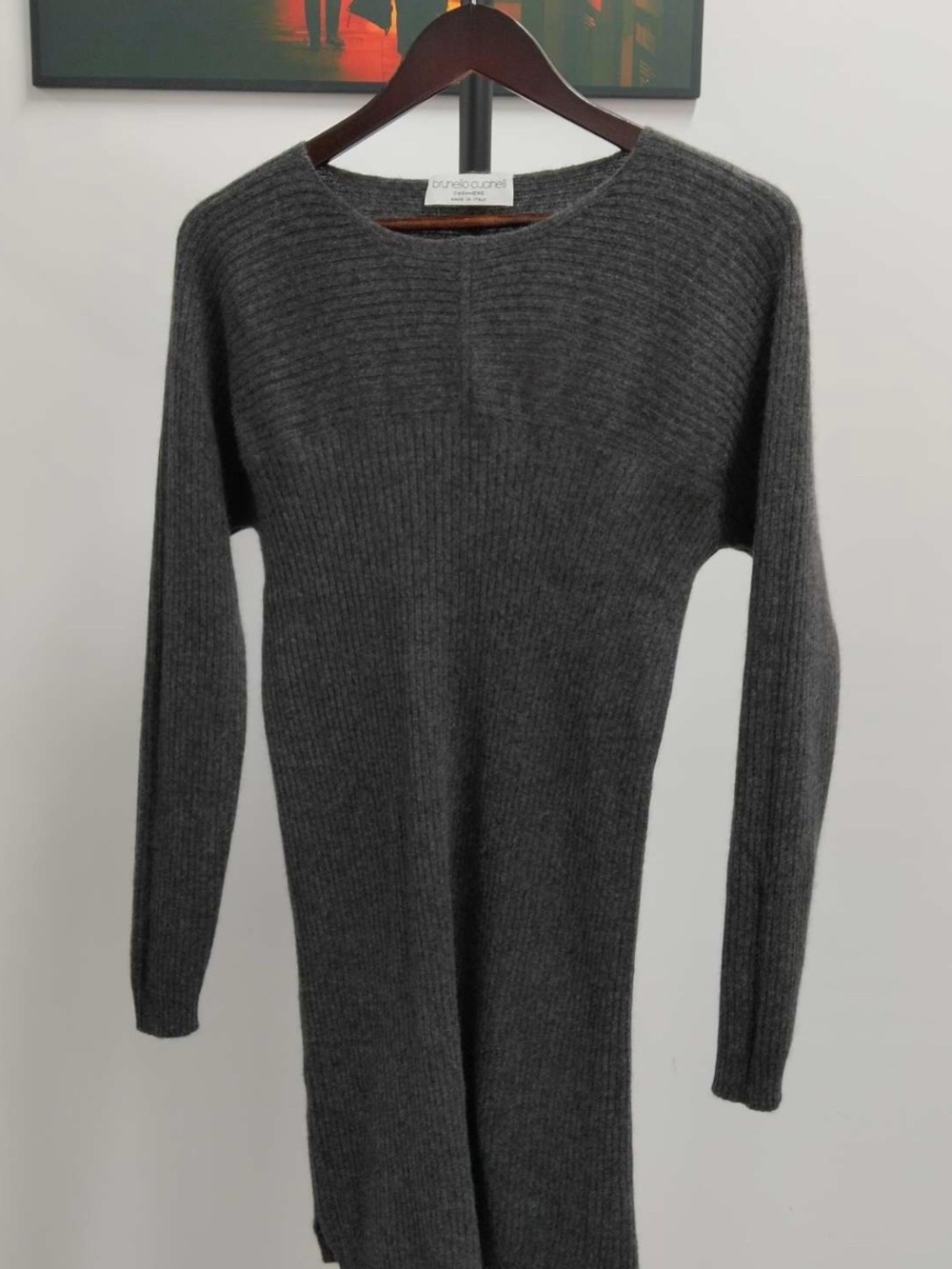 Brunello Cucinelli Charcoal Ribbed Scoop-Neck Wool Sweater 100% Cashmere